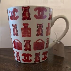 Red and White Ceramic Mug with Playful Patterns